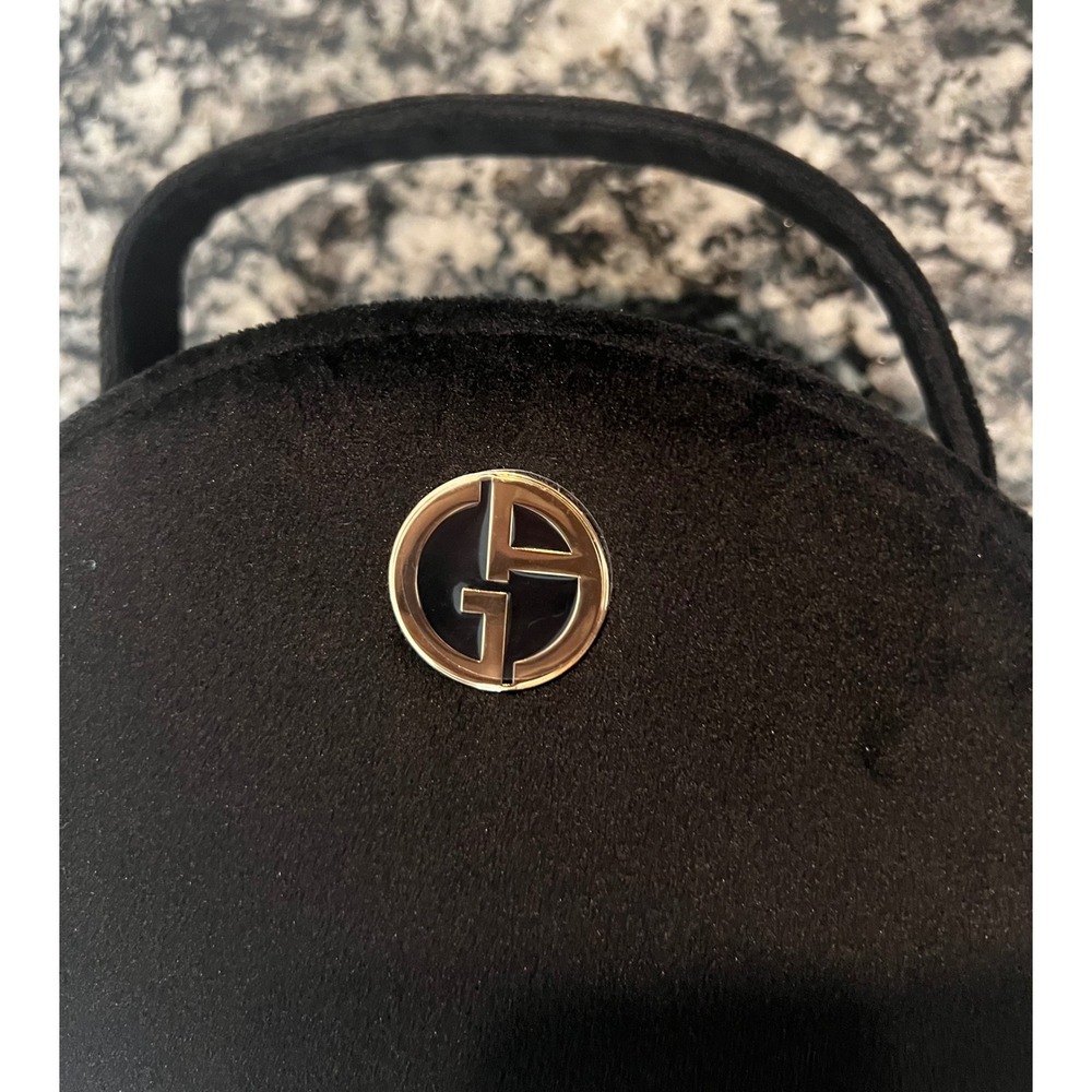 Giorgio Armani Beauty Black Velvet Round Vanity Case Cosmetic Bag Gold Logo - Picture 4 of 8